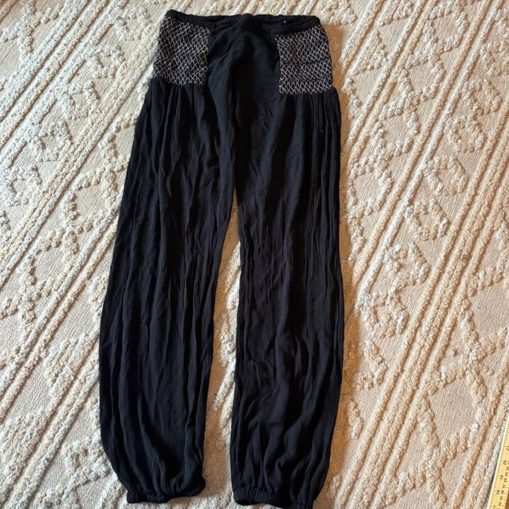 Free People Intimately Black Gauze Embroidered Jogger Pants Small XS